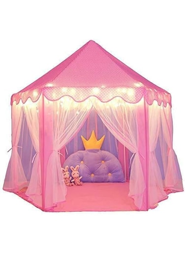 Princess Castle Play Tent Large Kids House Star Lights Girls Pink Tent Girls Castle