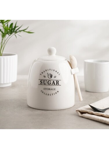 Home Zira Sugar Canister With Spoon 700Ml - White