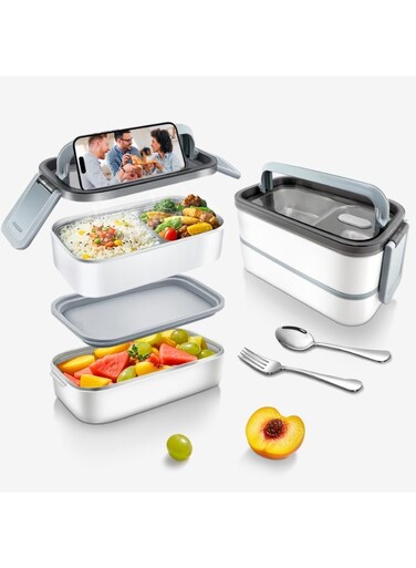 304 Stainless steel bento box Portable bento box with lids Double-deck thermal insulation lunch box food lunch container set Leak proof lunch box Microwave oven heating For Adults/Students