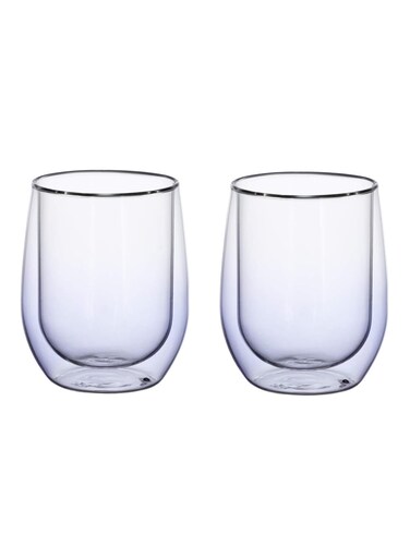 Double Wall Glass Tumbler Cups 300ml Set of 2 Heat Resistant Coffee and Tea Cups, Purple, DG517