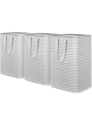 Lifewit 80L Freestanding Laundry Hamper, Collapsible Waterproof Large Laundry Basket with Easy Carry Extended Handles for Clothes, Towels, Toys, Grey, 3 Packs