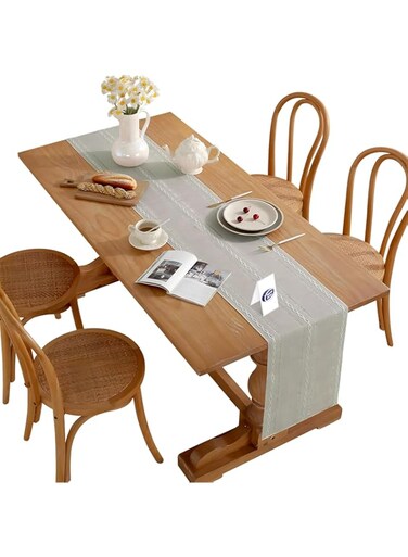 NewWay Cotton &amp; Linen Table Runner, Indoor &amp; Outdoor Dining Tablecloth, Dust-Proof for Party Dining, Washable Rectangle Mat, Water Resistant, Wrinkle Free Soft Tassel Table Cover (Green)