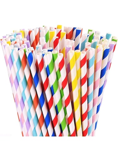 Her Home Paper Straws - 100 Biodegradable - 8MM Durable &amp; Eco-Friendly Colorful - Drinking Straws &amp; Party Decoration Supplies - Made in India (100)
