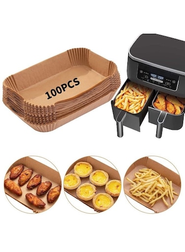 Air Fryer Disposable Paper Liner, 100PCS Food Grade Parchment Liners for Ninja DZ201,Ninja Foodi Dual Air Fryer Accessories Baking Paper (9 * 6, Natural)