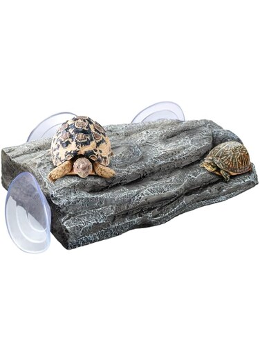 Azonee Turtle Basking Platform, Fish Tank Aquarium Tortoise Climbing Platform with Strong 3 Pcs Suction Cups, Resin Step Ledge Turtle Tank for Amphibians Frogs Newts Lizard-Grey