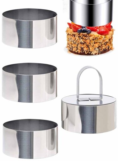 Round Cake Ring Molds, Stainless Steel 2.76inch Food Rings Dessert Mousse Cooking Rings Mold with Pusher &amp; Lifter