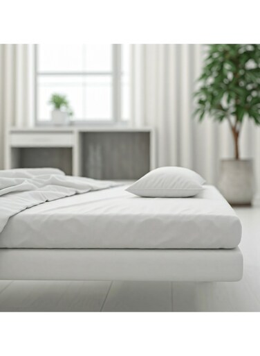 Design 2-Piece Hometex Design Single Size White Fitted Sheet Set - 1 Fitted Sheet (90x200 cm) + 1 Pillow Cover (50x75cm)