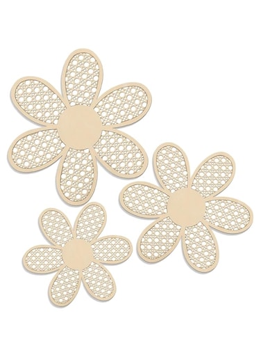 AUFUYAOLIN 3 Pieces Boho Daisy Wall Decor Natural Rattan Flower Wall Hanging Art Wooden Boho Wall Art Nursery Wall Decor Flowers Farmhouse Hanging Decor for Home Office Nursery