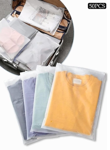 50 PCS Shirt Packaging Bags, 11x15 inch Reclosable Poly &amp; Plastic Bags for Packaging Clothes, Shirts, Jeans, Pants, T-Shirts, Frosted Zip Lock Bags with Vent Hole for Travel Storage(One size)