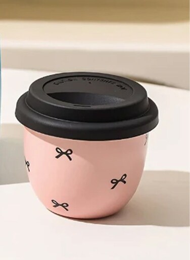 Bow Mug with Lid, Cute Coffee and Tea Mug&iuml;&frac14;&OElig;Gift for Friend Women Men, Pink, 8oz