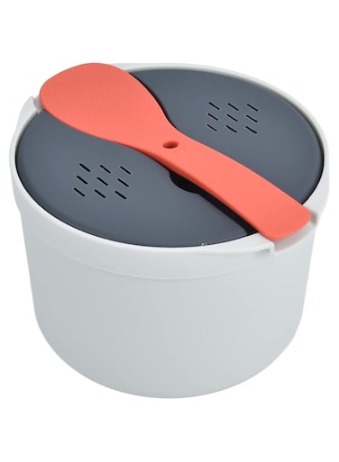 BROLEO Microwave Rice Cooker, 2L Capacity Food Grade PP Microwave Rice Cooker with Spoon, Lid and Strainer, Non Stick Steaming Pot Microwave Rice Maker for Home Meal Prep Cooker