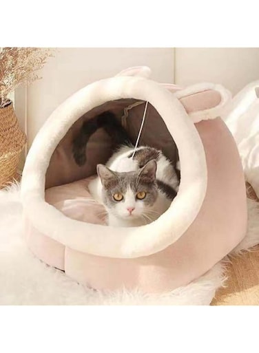 OAKTREE BAY Cute Cozy Cat Bed, Small Medium Cave Beds for Indoor Cats, Cat House with Washable Fleece Fluffy Cushion Mat, Pink and Green Color Pet Bed for Kitten (Pink, Small)