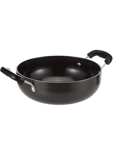 Raj Black Anodized Nonstick Aluminum Deep Kadai Double Handle, 19cm, BBAK10, Kadai Pot , Deep Frying Pot , Cooking Pot , Casserole