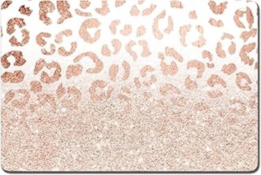 Rnivvi Dog Food Mat, 16"x24" Dog Mat for Food and Water, Absorbent Dog Bowl Mat Protect Floors, Cute Pet Food Mats for Dog Cat, Anti-Slip Rubber Pet Feeding Mat for Puppy Supplies, Rose Gold Leopard