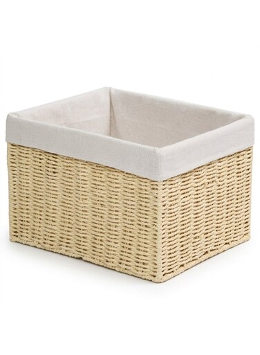 Paper Rope Storage Basket &acirc;&euro;&ldquo; L 25.4 x B 30.5 x H 20.3 cm, with Removable Linen Liner &amp; Sturdy Metal Frame, Woven Organizer Bin for Living Room, Bedroom, Bathroom, Closet &amp; Home Storage
