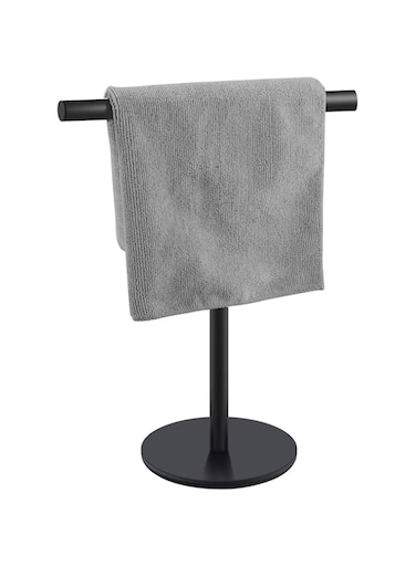 TERRIFI T-Shape Hand Towel Holder, Free Standing Hand Towel Rack for Bathroom or Kitchen Countertops, with SUS304 Stainless Steel Matte Black Finish, Minimalist Style