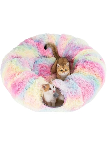 Avont Cat Tunnel Bed Toy for Indoor Kitten Cats Furniture House Enrichment Entertainment -Rainbow