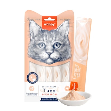 Wanpy Creamy Lickable Cat Treats &ndash; Tuna &amp; Salmon (14gx5)