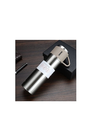 Vsell24 Stainless Steel Vacuum Flask with Cup, 500ml Double Wall Insulated Water Bottle, Leak Proof Thermos for Hot Drinks or Cold ( Cream )