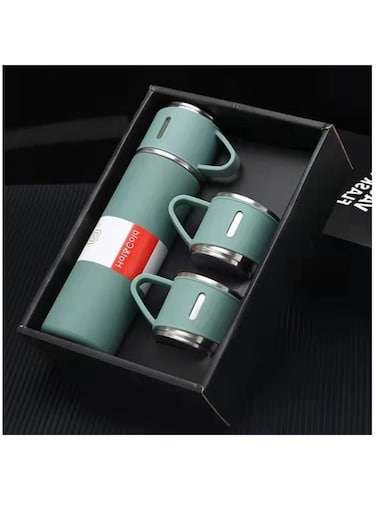 Vsell24 Stainless Steel Vacuum Flask with Cup, 500ml Double Wall Insulated Water Bottle, Leak Proof Thermos for Hot Drinks or Cold ( Green )
