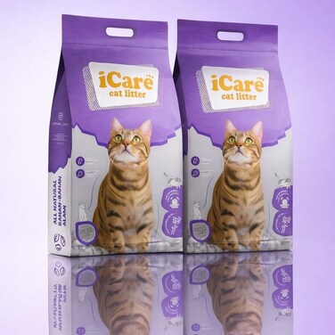 iCare 2PC's Bentonite Cat Litter, Lavender Scent, 25L, Fast Clumping with Odour Control