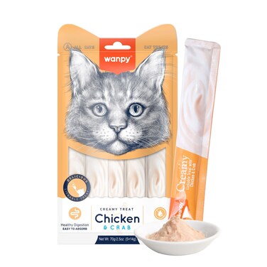Wanpy Creamy Lickable Cat Treats &ndash; Chicken &amp; Crab (14gx5)