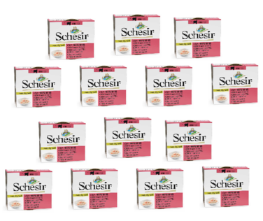 Schesir Cat Can Broth-Wet Food Chicken with Shrimps- 14 PCS