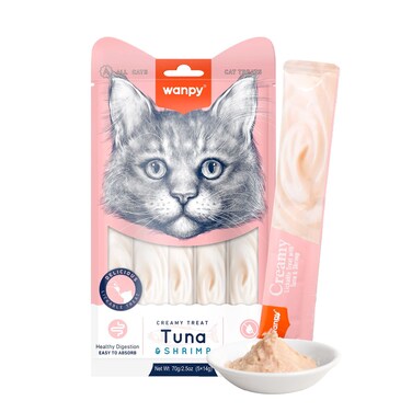 Wanpy Creamy Lickable Cat Treats &ndash; Tuna &amp; Shrimp (14gx5)