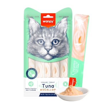 Wanpy Creamy Lickable Cat Treats &ndash; Tuna &amp; Scallop (14gx5)