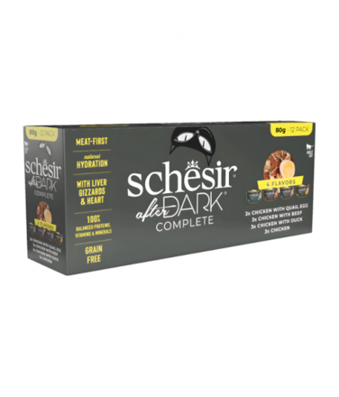 Schesir After Dark Wholefood In Broth Variety Pack For Cat 960g (80g x12 Cans) - 4 Flavors