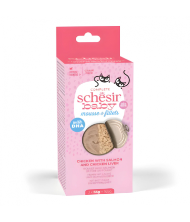 Schesir Baby Cat Can Multipack Mousse &amp; Fillets - Chicken With Salmon &amp; Chicken Liver 165g