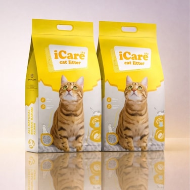 iCare Bentonite Cat Litter, Lemon Scent, 25L, Fast Clumping with Odour Control, 2 Pack