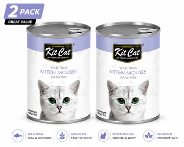 Pack of 2 -Kit Cat Wild Tuna Kitten Mousse Canned Cat Food 400g