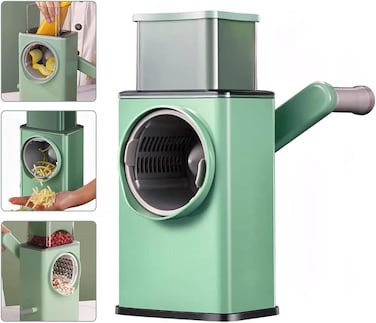4-in-1 Hand Crank Vegetable Slicer &amp; Shredder &ndash; Rotary Cheese Grater &amp; Chopper with Stainless Steel Blades (Green)