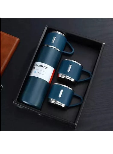 Vsell24 Stainless Steel Vacuum Flask with Cup, 500ml Double Wall Insulated Water Bottle, Leak Proof Thermos for Hot Drinks or Cold ( Blue )