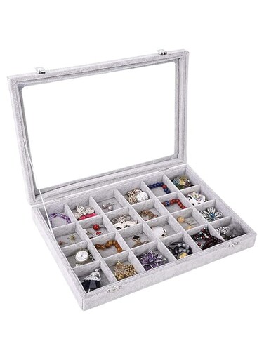 DAYONG Jewelry Organizer Box,24 Grid Clear Jewelry Tray with Lid &amp; Lock,Jewelry Display Storage Box for Ring, Stud, Necklace, Bracelet