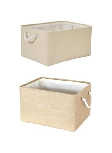 ECVV Collapsible Rectangular Storage Basket with Handles Beige Medium 36 * 26 * 17cm + Rectangular Storage Basket with Handles Beige Large 40*31*20cm