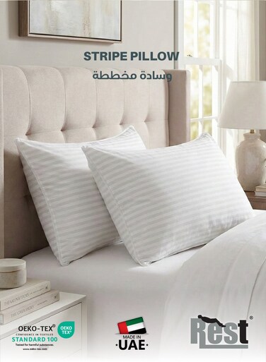 Extra Smooth Stripe Pillow Standard Size 40x60cm /15''x 24'' Light Weight White Back Sleeper Hotel Quality Pillow, Pack of 2