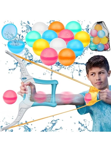 Water Balloon Launcher Slingshot with 12 Reusable Water Balloons Quick Fill Self-Sealing, 1 Mesh Storage Bag Splash Summer Gift Outdoor Fun Yard Pool Game Beach Toys for Toddlers,Kids, Teens