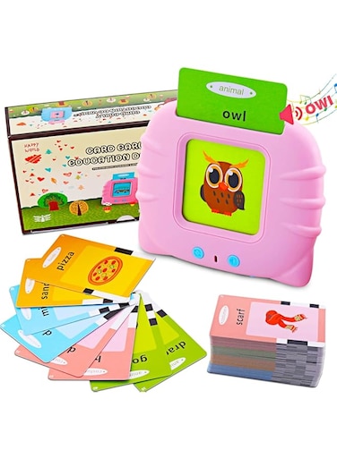 Talking Flash Cards Learning Toys for Toddlers 1-6 Year Old,British English, 224 Words, Audible Educational Toys, Preschool Learning Resource Electronic Interactive Toy Birthday Gifts for Kids-Pink