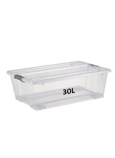 30L Storage Box With Lid &amp; Wheels   Slim Under Bed Plastic Organizer &ndash; Stackable Transparent Boxes Storing Clothes, Toys, Shoes, Tools, Medicine, Office Supplies, Arts &amp; Crafts, Kitchen