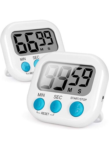 Pack Digital Kitchen Timer for Cooking Big Digits Loud Alarm Magnetic Backing Stand Cooking Timers for Baking White