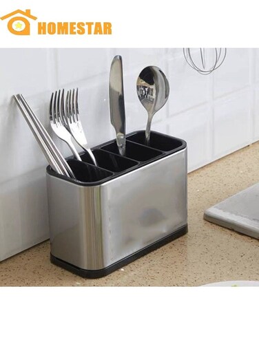 Cutlery Holder, Premium Quality Stainless Steel, Storage For Countertop Organizer Cooking Utensil Crock Kitchen Organization, Storage And Flatware Caddy