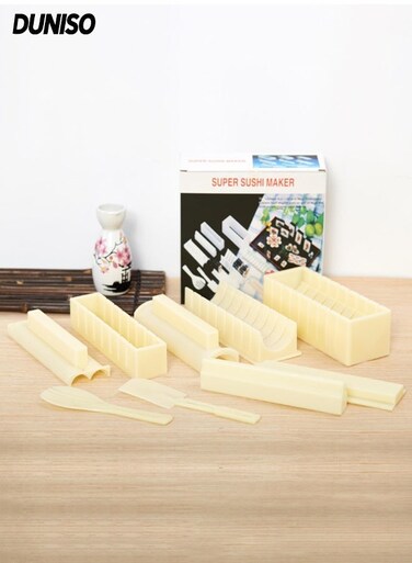 10 Pcs Sushi Making Kit, Anti-stick Plastic DIY Sushi Maker Equipment Kit Sushi Making with Rice Paddles and Rolls in Various Shapes,Easy to Use, Sturdy and Durable,for Beginners(White Sushi Set)
