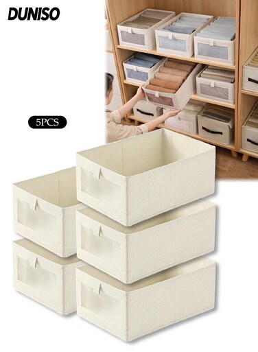5 Pcs Wardrobe Clothes Organizer, Foldable Clothes Storage Box Organizer, Visible Drawer Organizers Wardrobe Clothing Organizer, Washable Drawer Box for Clothing, T-Shirt, Pants, Toys &amp; Books