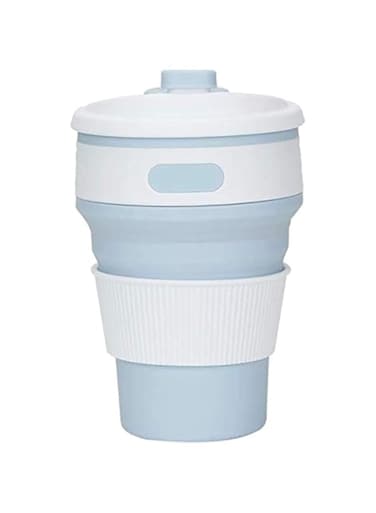 350ml Silicone Collapsible Travel Water Bottle Cup Lid Floding Travel Cup Mug Lightweight Water Coffee Drinking Bottle Outdoor Camping Hiking Silicone Cup (Light Blue)