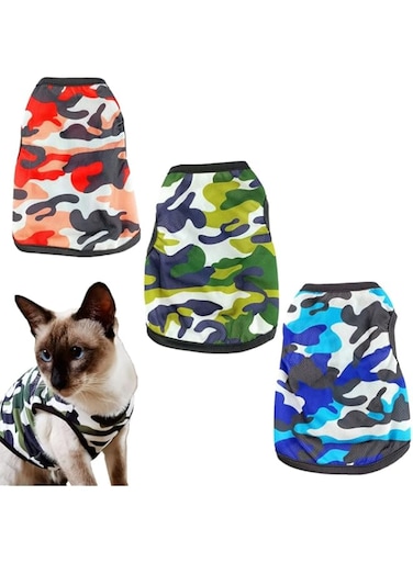 3 Pack Small Dogs Cats Cooling Vests Camo Army Print Lightweight Camouflage Pullover (Style 1, M)