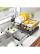 FC22 Dish Drying Rack - Extendable Dish Rack, Large Sink Drying Dish Drainer for Kitchen Counter, Stainless Steel Dish Strainer with Utensil Holder &amp; Drainboard