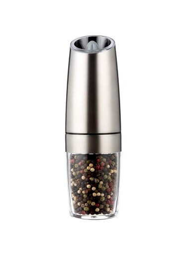 WinCheer Electric Pepper Grinder or Salt Mill Spice Tall Power Shaker, Silver Gravity Control Battery Powered with Blue LED Light, Adjustable Ceramic Coarseness (Silver, 1)