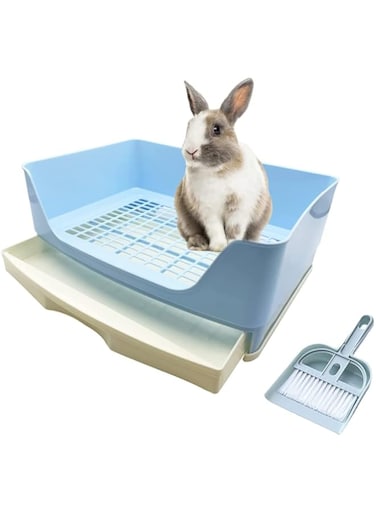 NeoStyle Large Rabbit Litter Box, Potty Corner Toilet with Drawers, Cleaning Kit for Rabbits,Adult Guinea Pigs,Goldens,Ferrets and Other Small Pets(blue(41 * 30 * 16))
